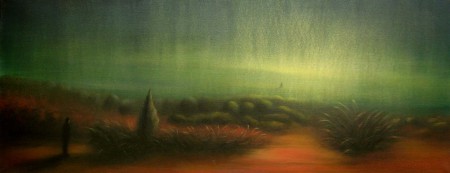 "Hombre ensimismado". Temple vinílico sobre lienzo. 146 x 60 cm. Sevilla 2001. Estudio del autor.